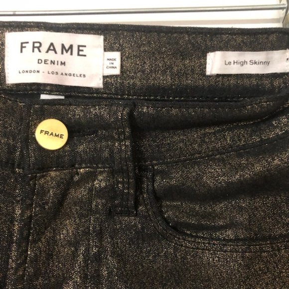 FRAME Denim Le High Skinny Metallic Old Gold 25 - Picture 4 of 4